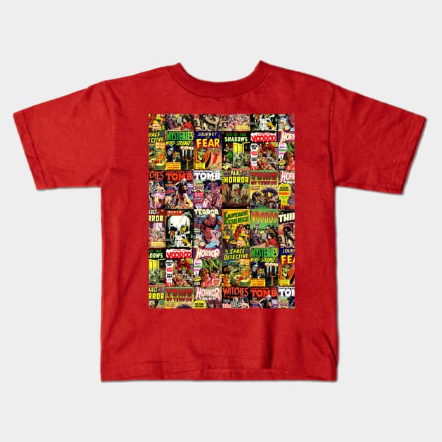 Creepy Comic Collage Kids T-Shirt by Adatude